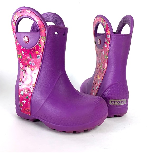 CROCS Other - Crocs Handle It Floral Rubber Rain Boots Purple